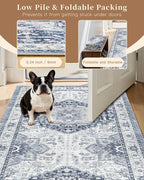 Madane Washable Area Rug 2x3, Small Entryway Rug Non-Slip Vintage Door Mat Indoor Entrance, Low Pile Floor Carpet for Inside Front Door Bedroom Kitchen Entry Laundry (2'x3', Navy/White)