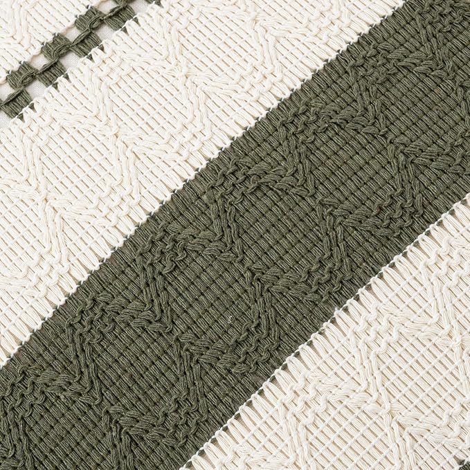Fancy Homi Set of 1 Boho Olive Green Long Lumbar Decorative Throw Pillow Cover 14x24 Inch for Couch Bed Sofa Chair, Modern Organic Farmhouse Home Decor, Soft Cotton Cute Accent Rectangle Cushion Case