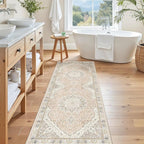 Madane Hallway Runner Rug - 2x5 Rug Runner Washable Runner Rugs Non-Slip Low-Pile Kitchen Runner Rug Laundry Room Rug Throw Carpet for Entrance Bedroom Living Room (2'x5', Pink/Gray)