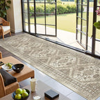 Hallway Runner Rug 2x12, Extra Long Washable Runner Rugs with Rubber Backing, Non Slip Runner, Vintage Rug Runners for Kitchen Laundry Room Entryway (Brown,2'x12')