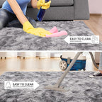 Tepook Area Rugs 10x14 for Living Room, Super Soft Fluffy Rugs for Bedroom, Modern Shaggy Rug Fuzzy Carpets for Kids, Plush Indoor Nursery Home Decor Rug with Non-Slip Bottom, Tie-Dyed Light Grey