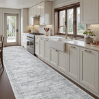 3x16 Washable Runner Rug for Hallway, Non-Slip Long Hallway Runner for Entryway, Soft Vintage Kitchen Mats for Floor, Abstract Dining Room, Bedroom, Living Room Rugs(3'x16', Grey/Ivory)