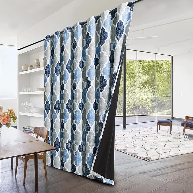 Beauoop Moroccan 100% Blackout Sliding Door Curtains Blue Grey 100x84 1 Set