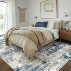 BEIMO Machine Washable Rug 5x7 Area Rugs for Living Room Bedroom, Large Navy Blue Beige Abstract Area Rug Soft Throw Rugs, Low-Pile Floor Carpet with Non Slip Rubber Backing