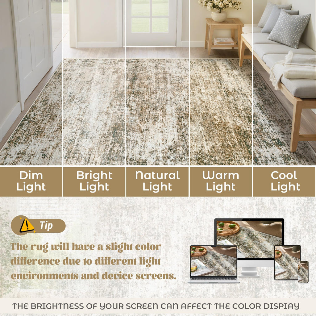 XLUEZ 6x9 Area Rugs for Living Room, Washable Modern Abstract Large Area Rug Neutral Soft Non Slip Kids Rug Stain Resistant Indoor Carpet for Bedroom Nursery Dining Room Playroom(Brown, 6'x9')