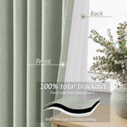 Guken Mist Sage 100% Blackout Linen Curtains 96 Inch Length 2 Panels Set for Living Room Bedroom Back Tab Thermal Insulated Black Out Drapes Room Darkening Farmhouse Style for Bedroom Window Curtains