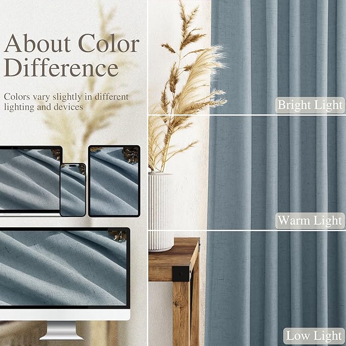 Nanspring Light Blue Linen Curtains for Living Room Bedroom 100 Inches Long Back Tab Rod Pocket Light Filtering Drapes for Protect Privacy Curtain Modern Farmhouse Decor 2 Panels Set 52x100