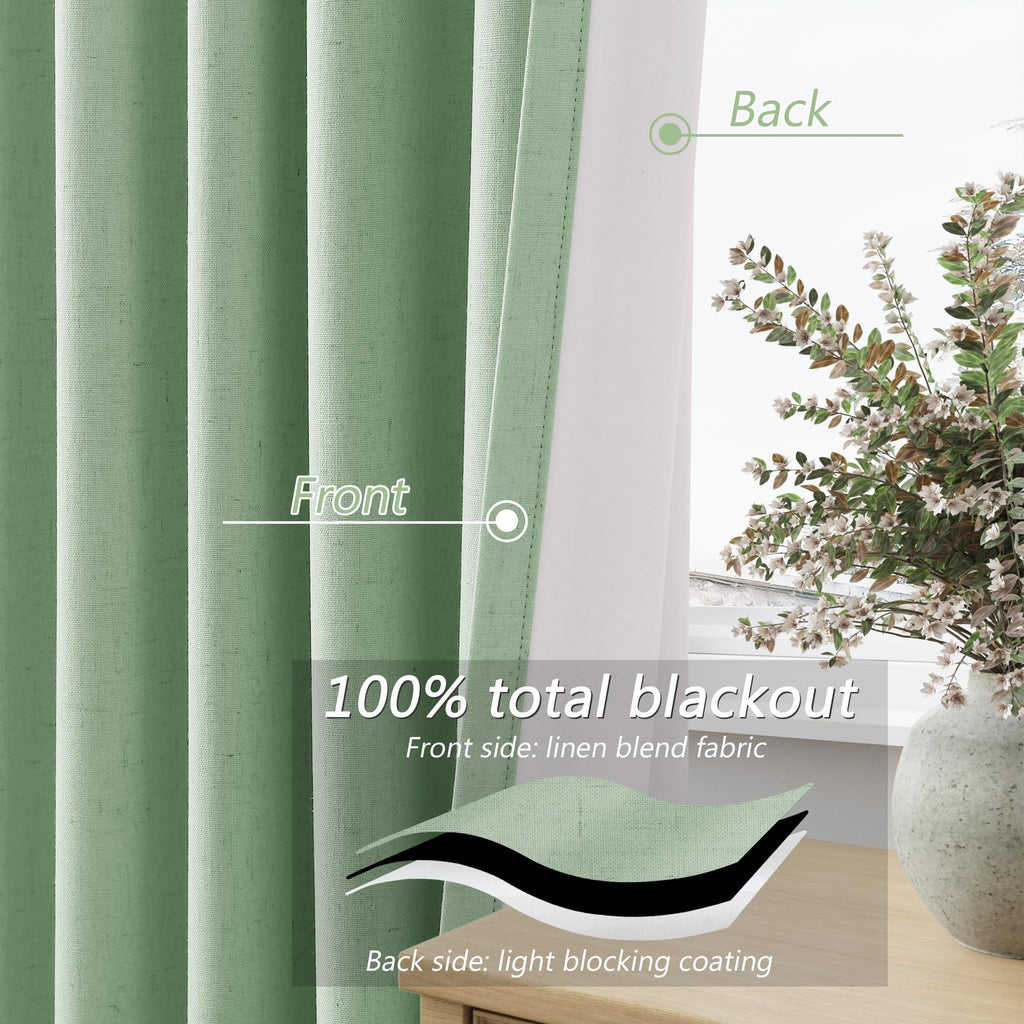 Guken 100% Blackout Curtains 120 Inch Length 2 Panels Set for Living Room Bedroom Back Tab Thermal Insulated Black Out Linen Drapes Room Darkening Window Curtains Aqua Green 52x120