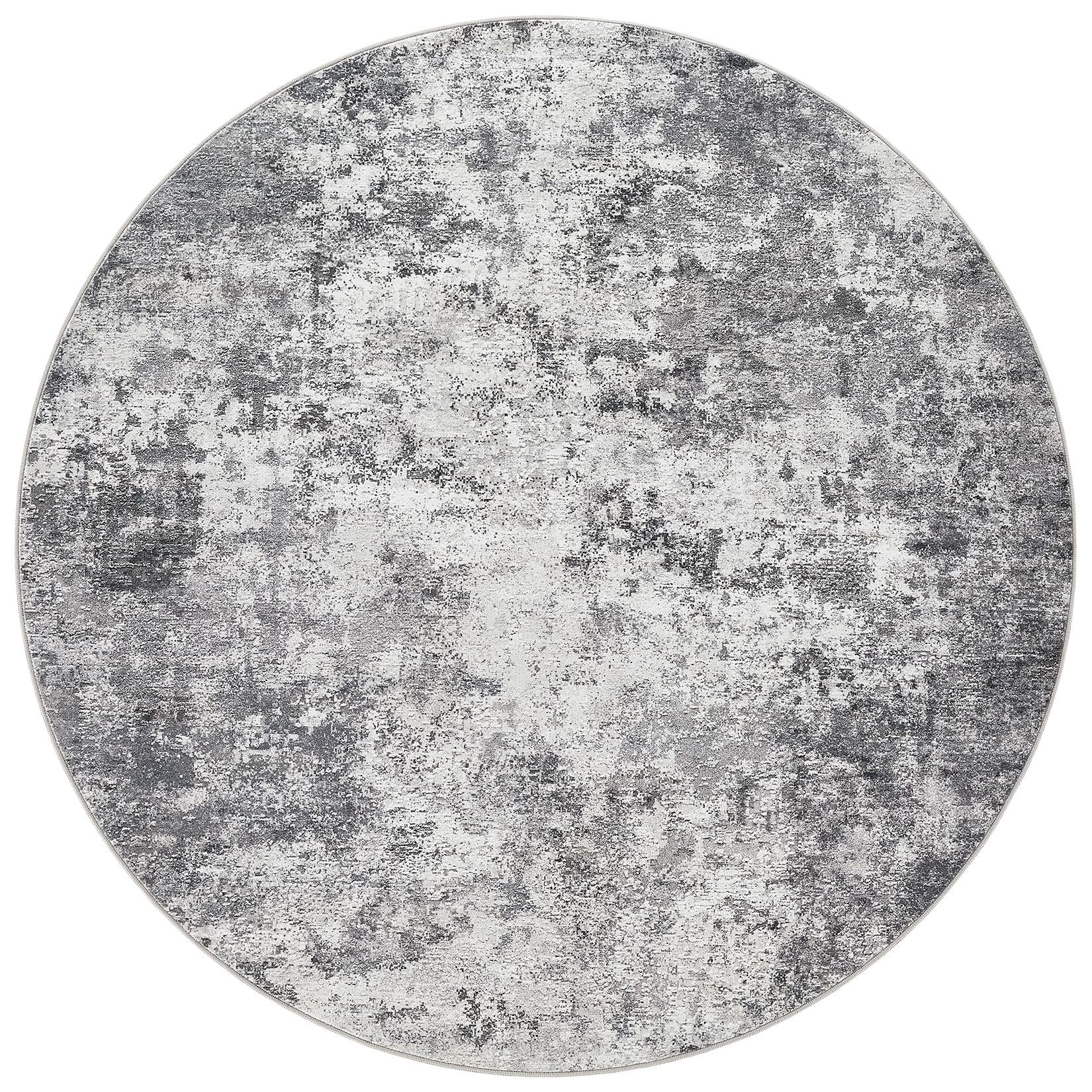 UERMEI 10ft Round Area Rug Living Room Rugs - 10x10 Washable Large Neutral Modern Abstract Soft Thin Rug Indoor Floor No Slip Rug Carpet for Bedroom Under Dining Table Home Office Decor - Grey