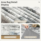Abstract Rug 8x10 Large Living Room Rugs Neutral Modern Washable Area Rugs for Bedroom Dining Room Non-Slip Stain Resistant Foldable Thin Rug Gray Blue