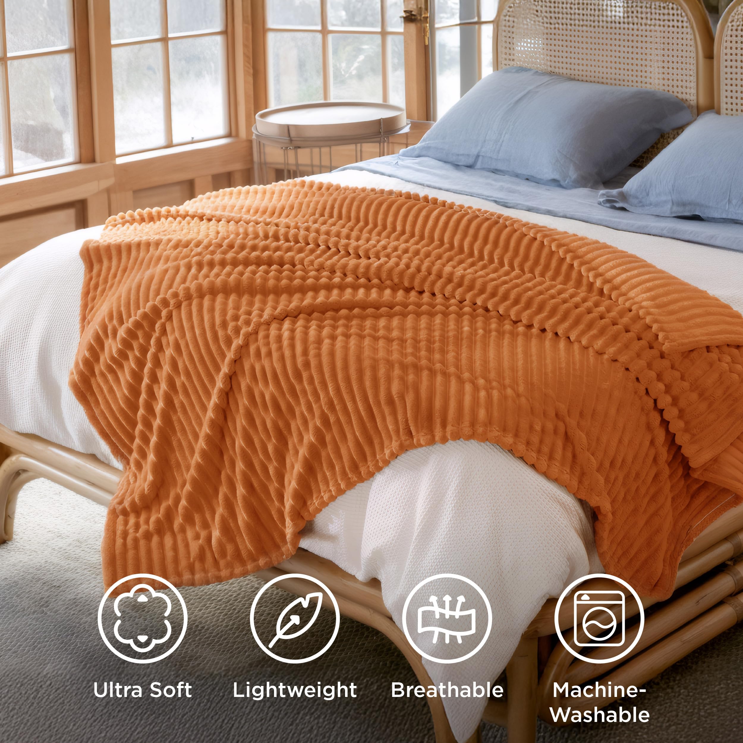 Bedsure Soft Full Size Fleece Blankets for Bed Orange 84"x90"
