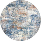 IOHOUZE Abstract Round Area Rug 8 Ft Washable Circle Rugs Large Round Rug Non Slip Thin Soft Circle Rugs, Printed Faux Wool Floor Carpet for Bedroom Living Room Dining Room Nursery, Blue Rust