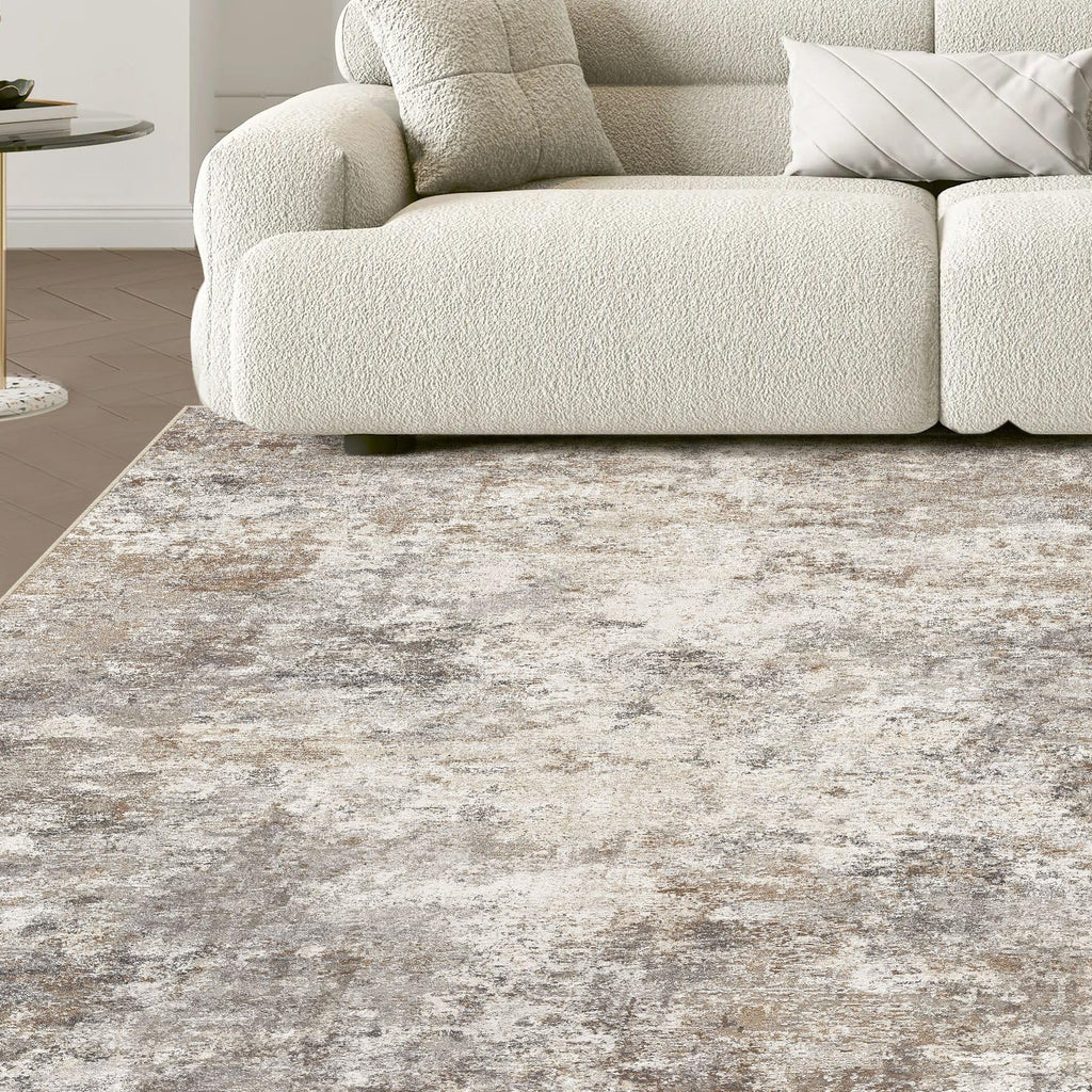 UERMEI Square Area Rugs: Washable 8x8 Neutral Modern Abstract Carpet for Living Room Bedroom - Soft Floor Mat with Non Slip Backing for Kitchen Nursery Dorms Farmhouse Home Decor - Brown Grey
