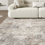 UERMEI Square Area Rugs: Washable 8x8 Neutral Modern Abstract Carpet for Living Room Bedroom - Soft Floor Mat with Non Slip Backing for Kitchen Nursery Dorms Farmhouse Home Decor - Brown Grey