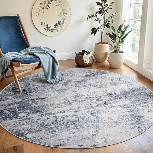 Aelenmu Round Rug 6ft Washable Rug for Dining Room Living Room Beige Grey — 5' (Round)
