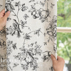 jinchan Black Floral Linen Curtains 63 Inch Vintage Back Tab 2 Panels
