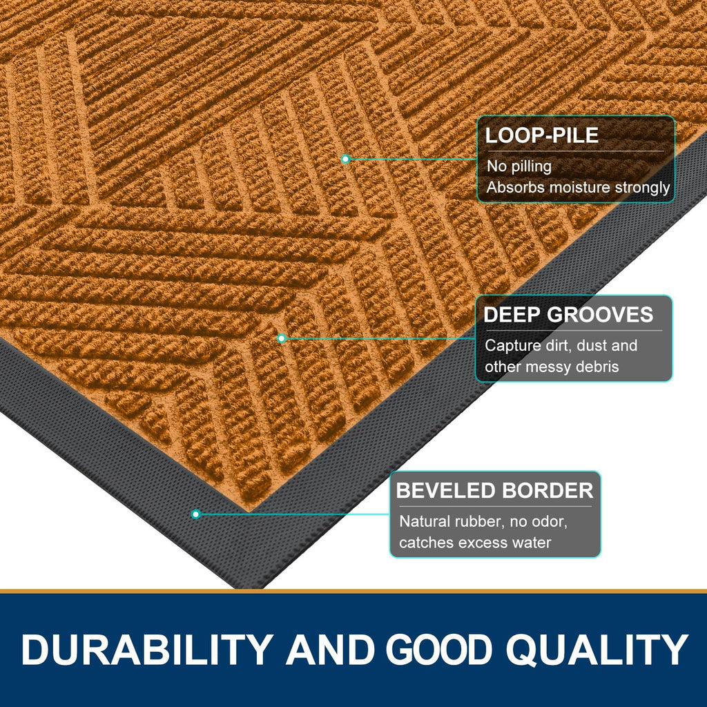 Smiry Front Door Mat Outside Entrance, Low Profile Rubber Doormat, 35x23