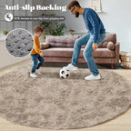 Camel Round Rugs for Bedroom: 4ft Circle Fluffy Shag Soft Washable Rug Small Fuzzy Plush Indoor Carpet for Kids Girls Boys Nursery Dorm Classroom (Camel, 4'x4')