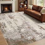 UERMEI 10x14 Washable Area Rug - Neutral Modern Abstract Living Room Rugs, Non-Slip Soft Large Indoor Floor Carpet for Bedroom Home Office & Under Dining Table Decor, Brown/Grey/Beige