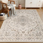 4x6 Area Rugs for Living Room: Washable Rug Soft Vintage Distressed Floral Carpet Indoor Floor Non-Slip Stain Resistant Large Carpets for Bedroom Dining Room Farmhouse Nursery Home Office Brown Beige