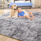 Tepook Fluffy Large Rugs for Living Room, Area Rug 6x9 Soft Carpet for Bedroom, Modern Shaggy Rug for Kids Boys Girls, Plush Indoor Nursery Home Decor Rug with Non-Slip Bottom, Tie-dye Light Grey