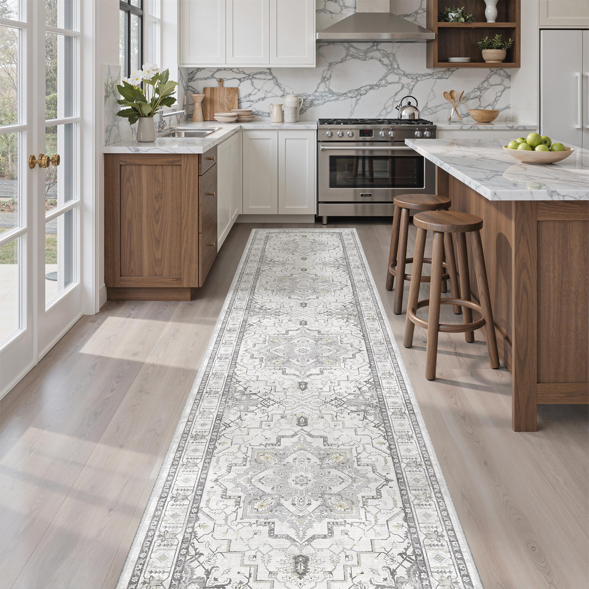 Madane Washable Runner Rugs 2x10 Long for Hallway Kitchen, Grey