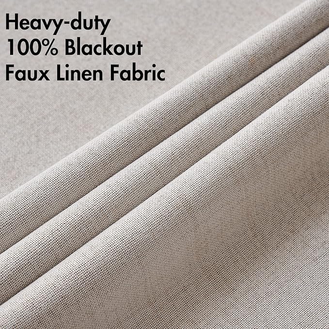 MIULEE 100% Blackout Linen Curtains for Bedroom 52x92 Inches Ivory