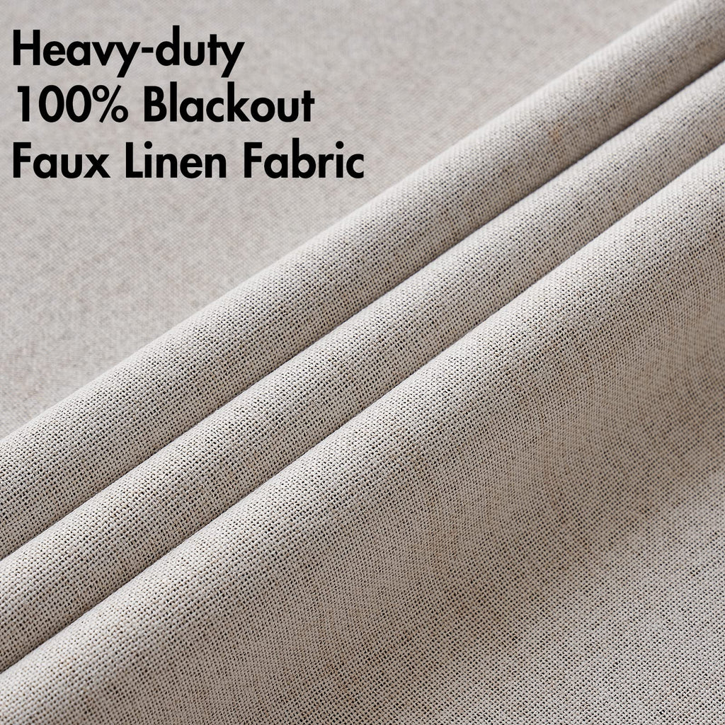 MIULEE 100% Blackout Linen Curtains for Bedroom 52x92 Inches Ivory