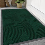 Smiry Front Door Mat Outside Entrance, Heavy Duty Sturdy Natural Rubber Doormat, Trap Dirt and Moisture, Easy Clean Low Profile Mats for Indoor Outdoor Entry, Irregular Triangle (47x32, Deep Green)