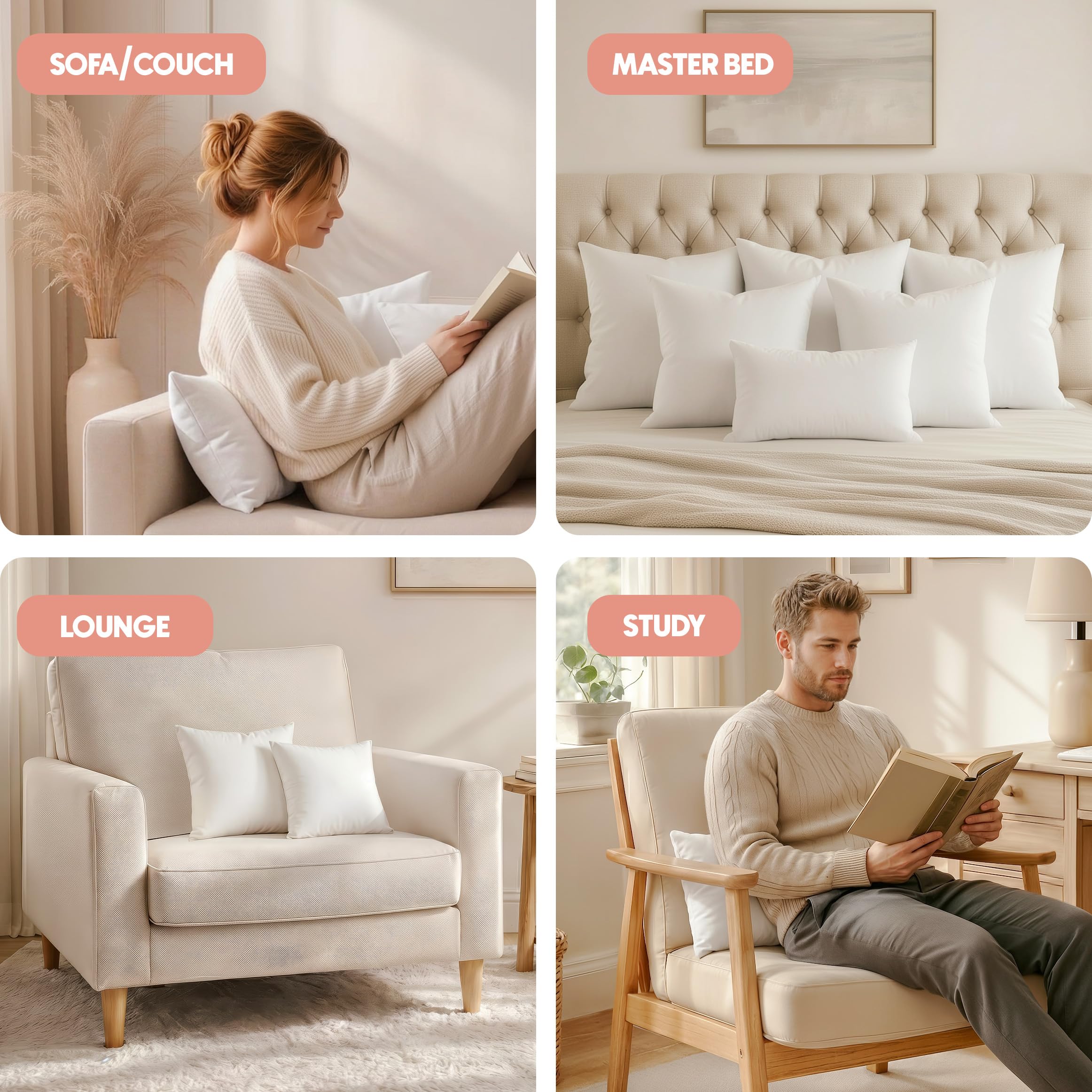 Utopia Bedding 12x12 Pillow Inserts, White Throw Pillows for Couch, 2 Pack