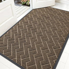 OLANLY Front Door Mat Indoor Outdoor Entrance, Waterproof All-Season, All-Weather Doormat, Sturdy Natural Rubber, Low Profile, Easy Clean Patio Porch Entryway Mat, Herringbone Brick (Brown, 59x35)