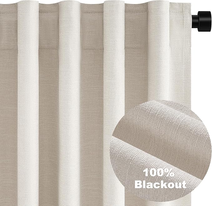 60 Inches Extra Wide Natural Linen Blackout Curtains 84 Inch Length for Living Room Natural Birch Farmhouse Bedroom Thermal Drapes for Winter Thick Window Energy Efficient 60"W x 84"L 2 Panels