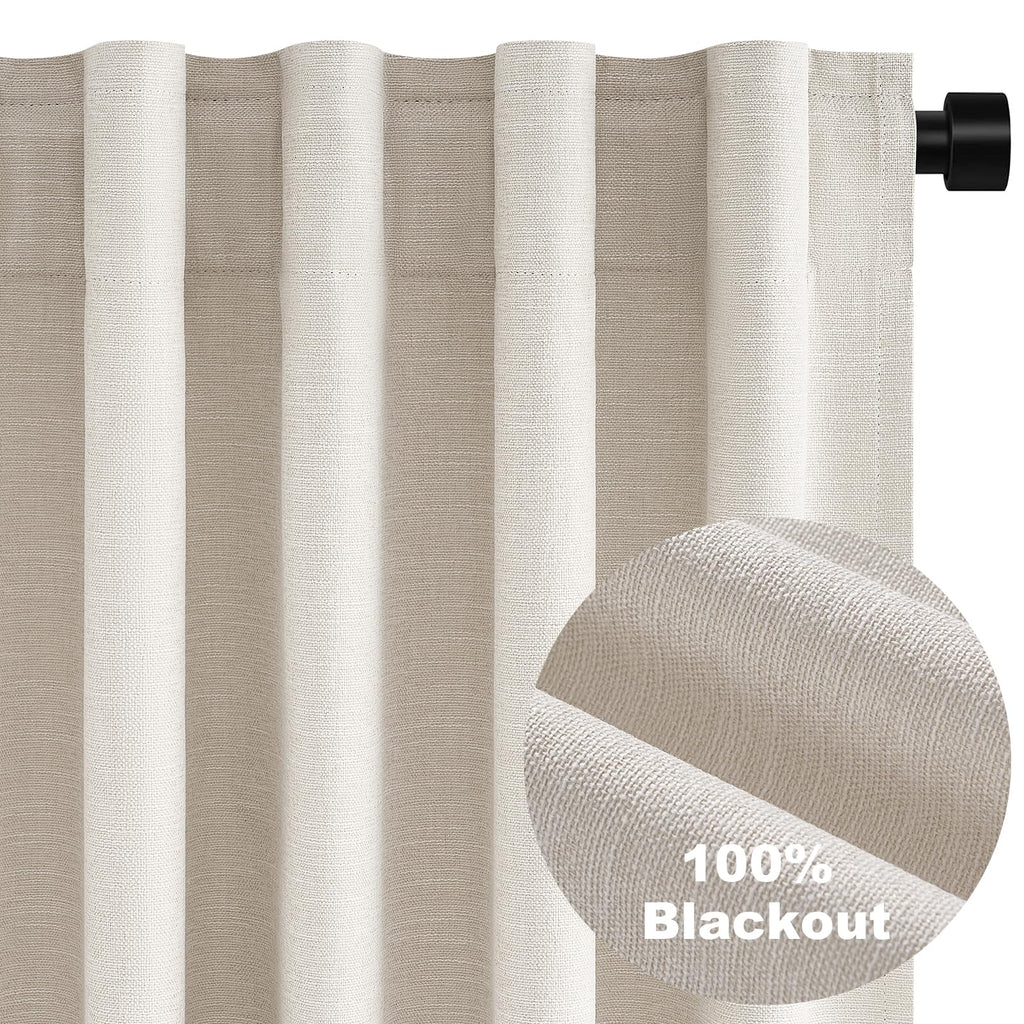 Topfinel Extra Wide 70 Inch Length Blackout Curtains 108 Inches Long 2 Panels Set for Sliding Glass Doors Modern Pleated Linen Blend Heavy Floor to Ceiling Large Window Drapes 70" W x 108" L