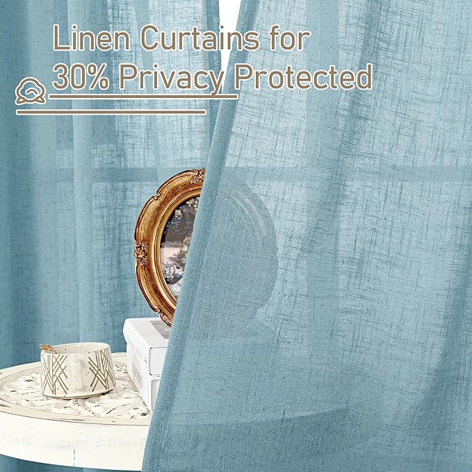 LAMIT 40 Inch Length Linen Curtains for Small Windows Over Silk 2 Panels