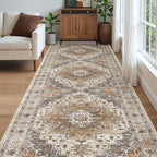 Madane 4x12 Wide Hallway Runners: Washable 12ft Runner Rug for Entryway Living Room Soft Vintage Non Slip Carpet Runner for Kitchen Dining Room Nursery Bedroom Thin Area Rug (Turmeric/Grey, 4x12ft)
