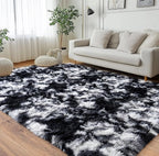 Pionblank Super Fluffy Area Rug for Living Room 5x7 Feet, Modern Indoor Shaggy Carpet, Soft Plush Non Slip Rugs for Bedroom Kids Room Cloakroom Home Decor, Black White