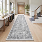 Hallway Washable Runner Rug 2x12 - Non Slip Vintage Kitchen Runner Rugs for Entryway Low-Pile Waterproof Long Runners for Living Room Bedroom Medallion Indoor Floor Mat for Bathroom Laundry Grey