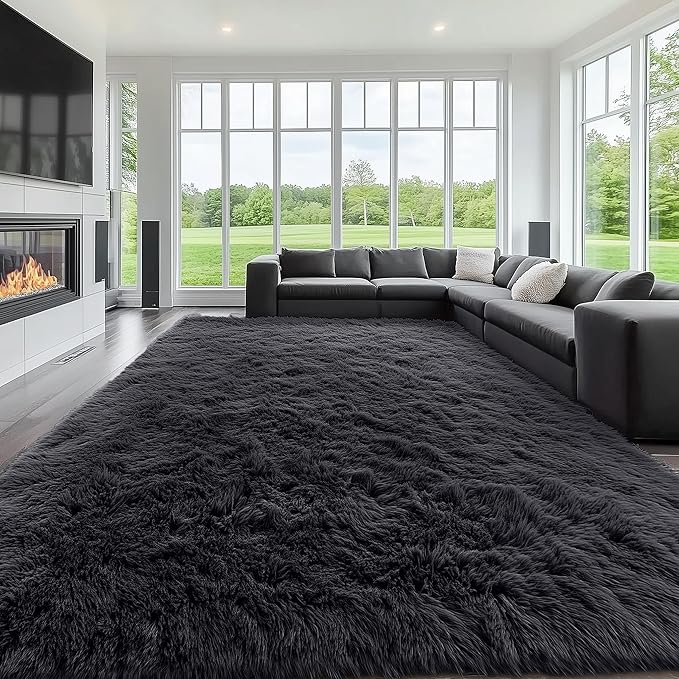 OLANLY 9x10 Machine Washable Large Area Rugs for Living Room, Bedroom, Soft Fluffy Shaggy Bedside Rug, Indoor Floor Carpet for Kids Girls and Boys, Dorms, Nursery, Home Decor Aesthetic, Black