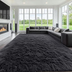 OLANLY 10x10 Machine Washable Large Area Rugs for Living Room, Bedroom, Soft Fluffy Shaggy Bedside Rug, Indoor Floor Carpet for Kids Girls and Boys, Dorms, Nursery, Home Decor Aesthetic, Black