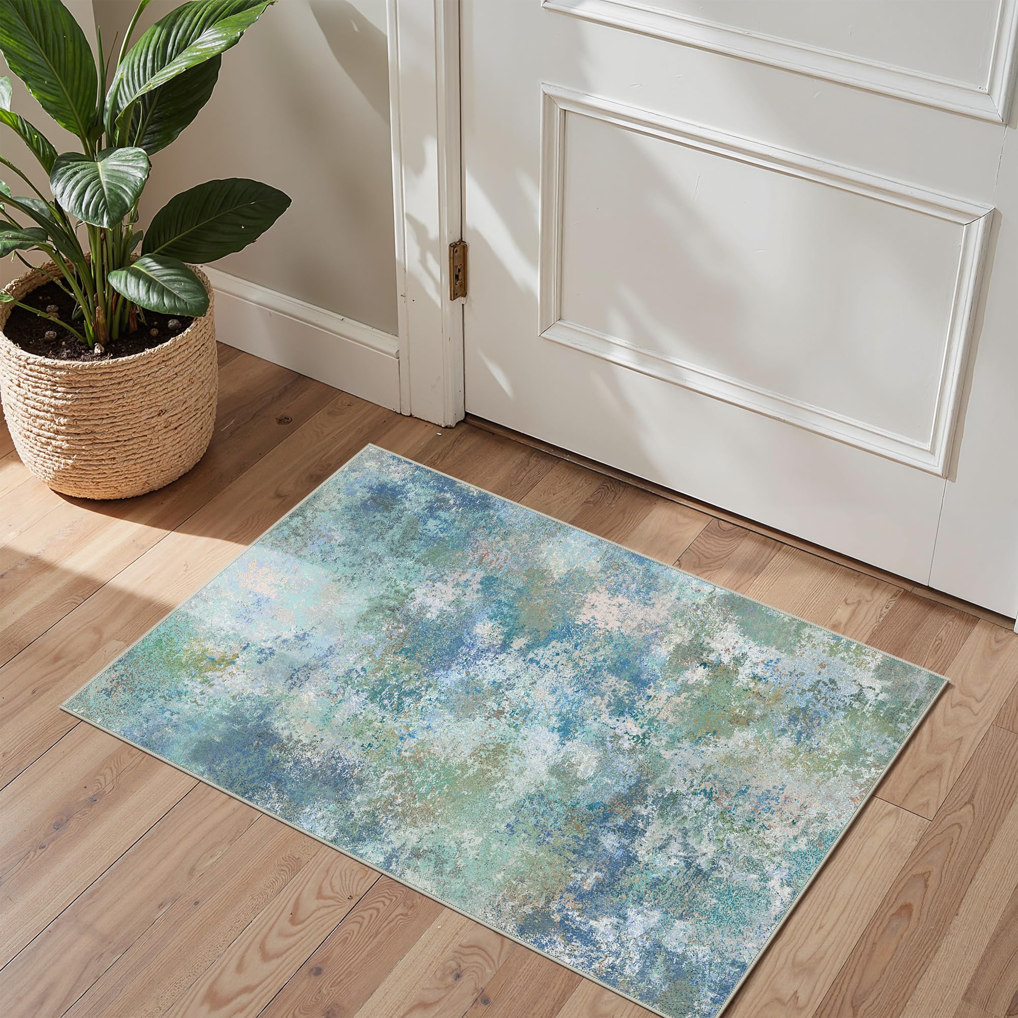 BEIMO 2x3 Area Rugs for Entryway, Blue Green Washable Abstract Rug