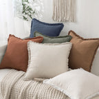 MIULEE Linen Fringe Decorative Fall Euro Throw Pillow Covers Brown 24x24