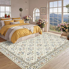 GarveeHome Living Room Rug 5x7 Rug Machine Washable Stain Resistant Area Rug Non Slip Floral Vintage Low Pile Rugs for Living Room, Bedroom, Farmhouse, Dining Room, Kids PlayroomBeige Sand