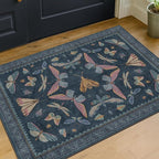 Dark Blue 2x3 Small Rugs for Bathroom Non Slip, Washable Vintage Boho Insect Rug for Kitchen Floor, Entryway Indoor, Powder Room, House Decor Aesthetic, Low Pile Non Slip Carpet