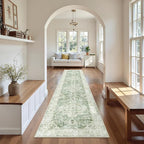 Madane Runner Rugs for Hallway 2x10 Long Washable Non-Slip Hallway Runner Rug Low-Pile Stair Kitchen Runner Soft Throw Carpet for Entrance Living Dining Laundry Room (Green/Ivory, 2 x 10)