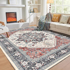 OPPODREAM Soft Area Rugs 9x12 Living Room, Washable Rugs 9x12 with Non Slip Backing, Faux Cashmere Low-Pile 9 x 12 Carpet, Black & Red