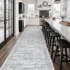 Hallway Runner Rug 3x16 - Vintage Non Slip Washable 16ft Kitchen Runner for Entrance Soft Long Carpet Runners for Living Room Bedroom Dining Room, Grey