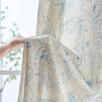 jinchan Floral Linen Curtains for Living Room 96 Inch Length Blue Flower Curtain Rod Pocket Back Tab Farmhouse Curtains with Printed Floral Bedroom Window Curtain Set, 2 Panels Blue
