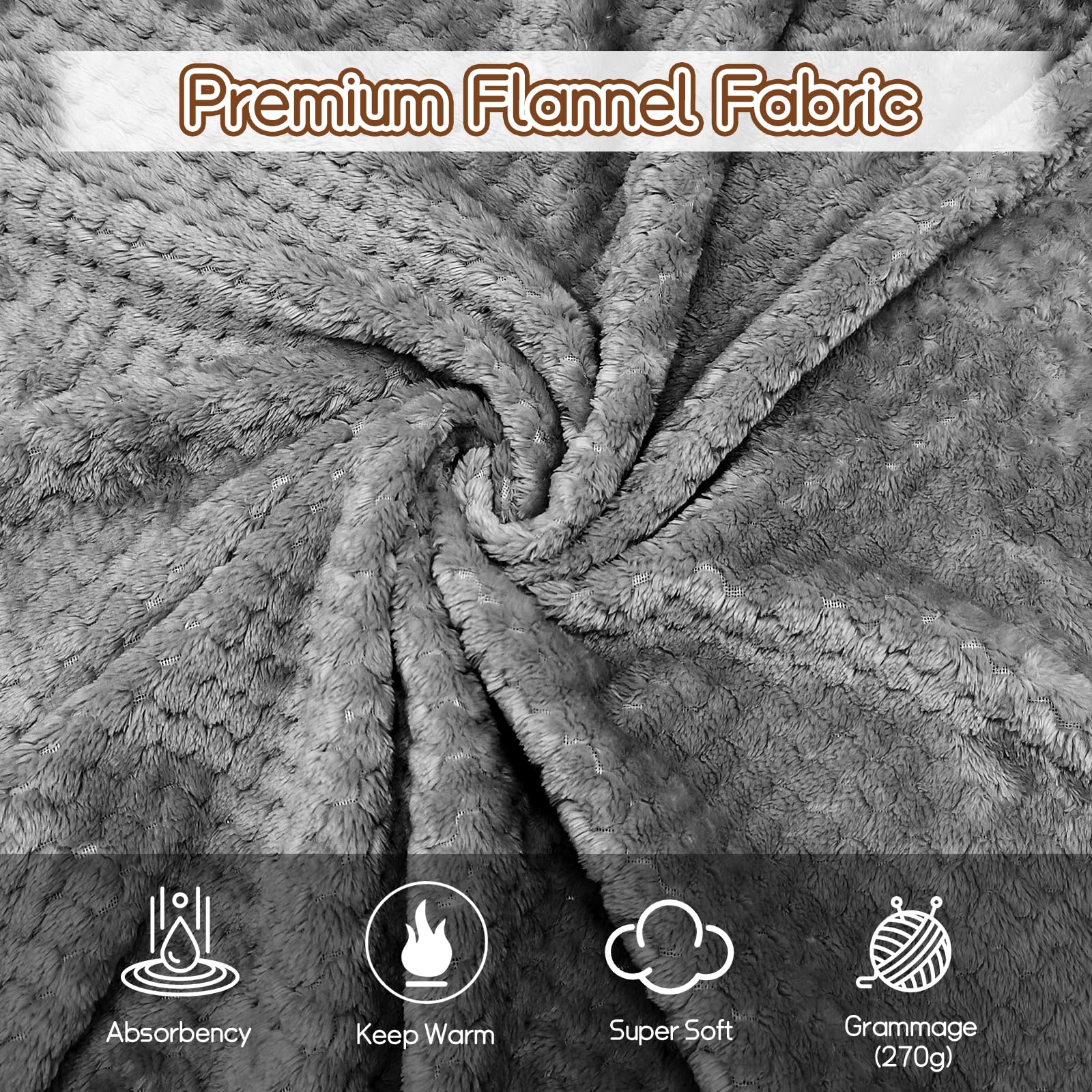 Tewloss 4 Pack Fleece Throw Blankets 50x60 Inches - Oeko-Tex Certified 100, 270 GSM Ultra Soft Plush for Bed, Couch and Cozy Gifts. 3D Waffle Texture, No Shedding No Pilling All Season (Dark Gray)