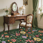 GarveeHome Washable Rug 4x6 Area Rugs for Living Room, Floral Rug for Bedroom, Soft Boho Non Slip Throw Rugs with Rubber Back, Low Pile Stain Resistant Vintage Floral Carpet for Dining Room, Green