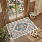 Madane Washable Area Rug 2x3, Small Entryway Rug Non-Slip Vintage Door Mat Indoor Entrance, Low Pile Floor Carpet for Inside Front Door Bedroom Kitchen Entry Laundry (2'x3', Navy Blue)